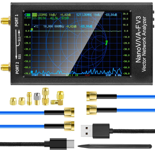 AURSINC Upgraded NanoVNA-F V3 Vector Network Analyzer 4.3 1MHz–6GHz Antenna Analyzer Ham Radio Measuring S-Parameters Voltage Standing Wave Ratio SWR, Phase, Delay, Smith Chart Support RTC Real time